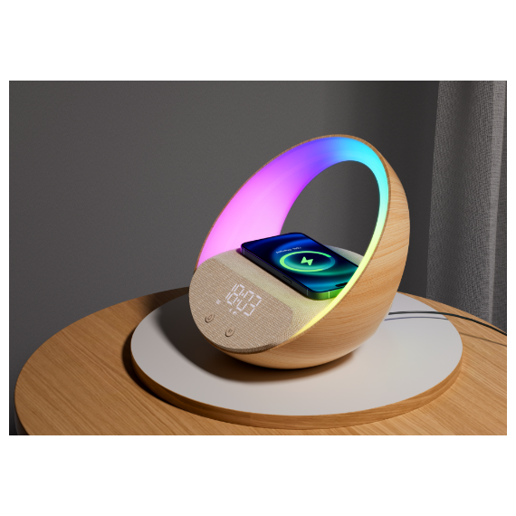 Moye Aurora Glow Lamp with Clock Wireless Speaker and Charger /